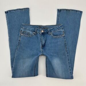 Y2K D'vine low rise bootcut jeans with rhinestone details and embroidered‎ back